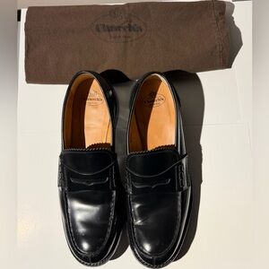 Church's Glossy, Shiny Black, Classic Women’s Leather Slip-On Loafer.